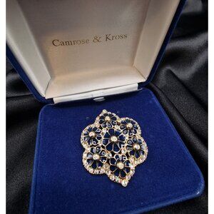 Vintage Jacqueline Kennedy Camrose & Kross JBK Vintage Gold-Tone Blue  Brooch